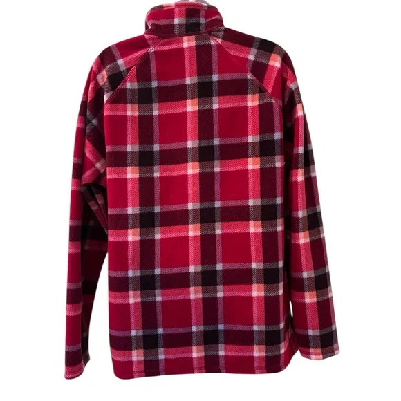 Eddie Bauer Ultra Soft Fleece 1/4 Zip Pullover Top Dark Berry Plaid L - Picture 4 of 7